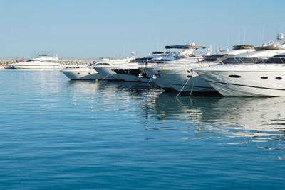 A line of docked boats